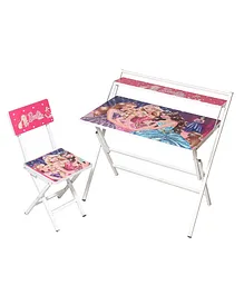 Wishing Clouds Barbie Pattern Printed Foldable Study Table and Chair Set - Multicolour