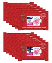 WiZ Japanese Cherry Blossom Essential Refreshing Wet Wipes with Extra Moisturizers Pack of 12 - 25 Pieces Each