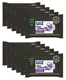 WiZ French Lavender Essential Refreshing Wet Wipes with Extra Moisturizers Pack of 12 - 25  Pieces Each