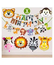 Zyozi Jungle Safari Happy Birthday Decoration Kids,Animal Birthday Decoration, Green - Pack of 8