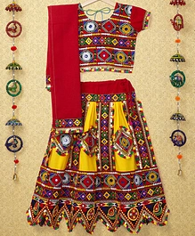 Banjara India Navratri Theme Kutchi Embroidered Lehenga Choli & Dupatta Set- Yellow