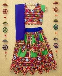 Banjara India Navratri Theme Kutchi Embroidered Lehenga Choli & Dupatta Set - Green