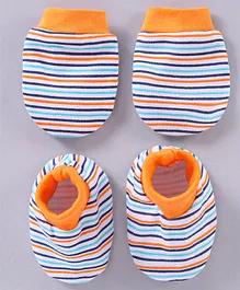 Babyhug 100% Cotton Striped Mittens & Booties - Multicolor