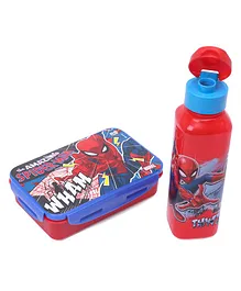 Marvel Spiderman Lock and Seal Combo of Lunch Box and Water Bottle - Red & Blue 