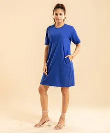 NYKD BY NYKAA Half Sleeves Solid Maternity Dress - Blue