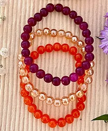 Kalacaree Set Of 3 Halloween Theme Beaded Bracelets - Purple Golden Orange