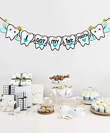 Zyozi I Got My First Tooth Banner Decoration For Baby Boy, Blue - length 132 cm