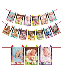 Zyozi Little Monster 1st Birthday Baby Photo Banner for Newborn 12 Month Milestone Multi Colour - Pack of 2
