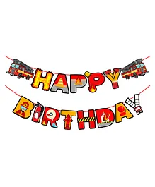 Zyozi 1 Pcs Fire Truck Birthday Decoration Supplies Kit, Fire Happy Birthday Banner Fireman for Kids Firefighter Theme Party Baby Shower Banner - Length 142 cm