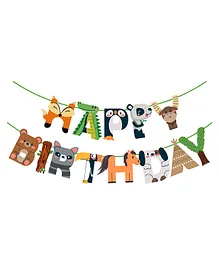 Zyozi Animals Happy Birthday Banner for Wild Birthday Decorations, Multiclour- Length 157 cm
