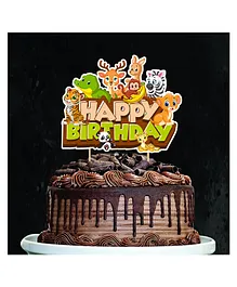 Zyozi Animals Birthday Cake Topper for Wild Birthday Decorations Multicolour