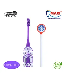 MAXI Oral Care Combo of 2-(1 Kids) Zoom Car Junior Toothbrush & (1 TC) Lollipop Tongue Cleaner Pack Of 2 - Colour May Vary