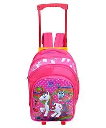 Happile Polyester Pink 3D Trolley Bag Backpack With Wheels For Girls Red Pink- Height 18 Inches