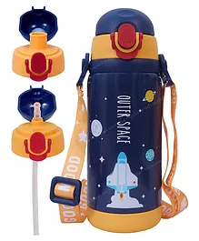 Toyshine Space Edition 2 in 1 Cup Insulated Kids Water Bottle Spill Proof Straw and Wide Mouth Cups, Pop Button, BPA Free Water Bottle for Kids School, Soft Grip Children's Drinkware Blue - 450 ML