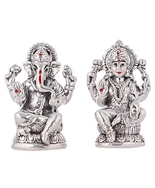 DHRUVS COLLECTION 999 Hallmarked Pure Silver Laxmi Ganesh Idols Set - Silver
