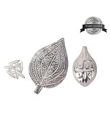 Dhruvs Collection 925 Pure Silver Combo of One Paan Ka Patta Nariyal & 11 Rice Grains for Home Decor Pooja Gift Purpose & Donation - Silver