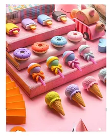 New Pinch IceCream Lollipop Cone and Donut eraser Pack of 16 - Multicolour