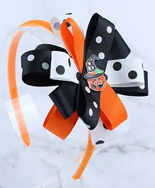 Asthetika Halloween Theme Jack O Lantern Bow Detail Hair Band - Orange & Black