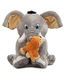 Babyjoys Elephant with Monkey Soft Toy Grey - Height 30 cm
