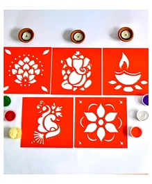 ilearnngrow Diwali DIY Rangoli Kit Set Of Five Stencil - Orange 
