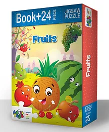 Advit Toys Fruits Theme Jigsaw Puzzle Educational Fun Fact Book Inside - 24 Pieces (Color May Vary)
