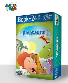 Advit Toys Dinosaurs Jigsaw Puzzle Educational Fun Fact Book Inside - 24 Pieces (Color May Vary)