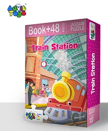 Train Station Jigsaw Puzzle 48 Piece & Educational Fun Fact Book Inside - Colour May Vary
