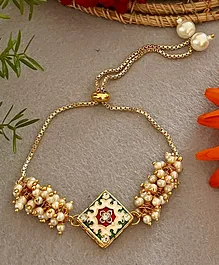 Meenakari & Pearl Embellished Chain Bracelet - Off White & Golden
