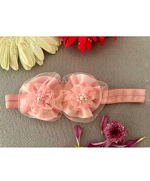 Kalacaree Pearl Detail Twin Ribbon Flowers Applique Headband - Pink