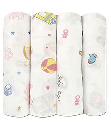 Trance Home Linen Super Soft Cotton Malmal Swaddle Cloth Pack of 4 - White