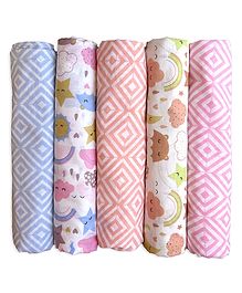 Trance Home Linen Super Soft Cotton Malmal Swaddle Wrap Pack of 5 - Pink