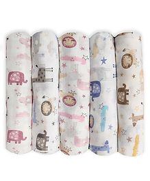 Trance Home Linen Super Soft Cotton Malmal Swaddle Cloth Pack of 5 - Blue