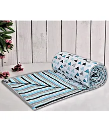 Trance Home Linen Pure Cotton Reversible Dohar Double Bed Size AC Blanket Soft Light Weight Bed Blanket - Blue and black