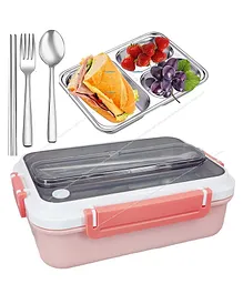 FunBlast Stainless Steel Lunch Box with Spoon and Fork  Pink