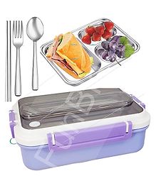 FunBlast Stainless Steel Lunch Box with Spoon and Fork  Purple