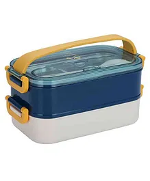 OPINA Stainless Steel Insulated Double Decker Lunch Box with Fork & Spoon 1200 ml - (Color may Vary)