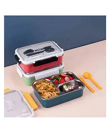 OPINA 3 Compartment Leak Proof BPA Free Stainless Steel Lunch Box with Spoon- 750 ml (Random/Assorted Color)