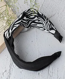 Jewelz Cute Zebra Printed & Solid Knotted Bow Hair Band - Black
