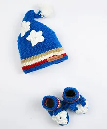 The Original Knit Handmade Star & Stripe Detailed Cap With Coordinating Booties - Royal Blue