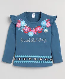 Nottie Planet Full Sleeves Floral And Beautiful Day Print Top - Blue