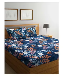 Arrabi Bed Cotton Double Bedsheet and Pillow Cover  Blue