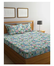 Double Arrabi Bed Cotton Bedsheet and Pillow Cover  Blue