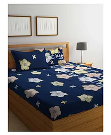 Arrabi Double Bed Cotton Blend King Size Bedsheet and 2 Pillow Covers - Blue