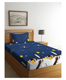 Arrabi Single Bed Cotton Bedsheet and Pillow Cover - Blue