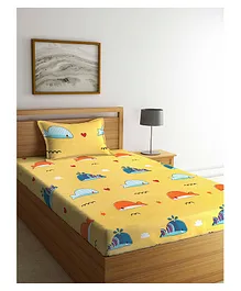 Arrabi Single Bed Cotton Bedsheet And Pillow Cover - Yellow