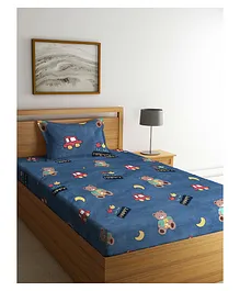 Arrabi Single Bed Cotton Bedsheet and Pillow Cover  Blue