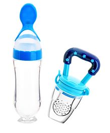 DOMENICO Infant Squeezy Silicone Spoon Food Feeder and Fruit Pacifier-Blue