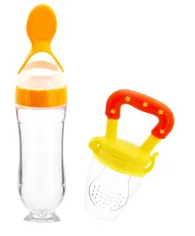 DOMENICO Infant Squeezy Silicone Spoon Food Feeder and Fruit Pacifier-Yellow