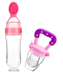 DOMENICO Infant Squeezy Silicone Spoon Food Feeder and Fruit Pacifier-Pink