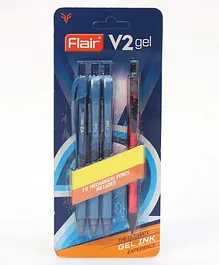 Flair V2 Gel Pen Pack Of 3 + 1 Mechanical Pencil Free - Blue Ink (Color May Vary)
